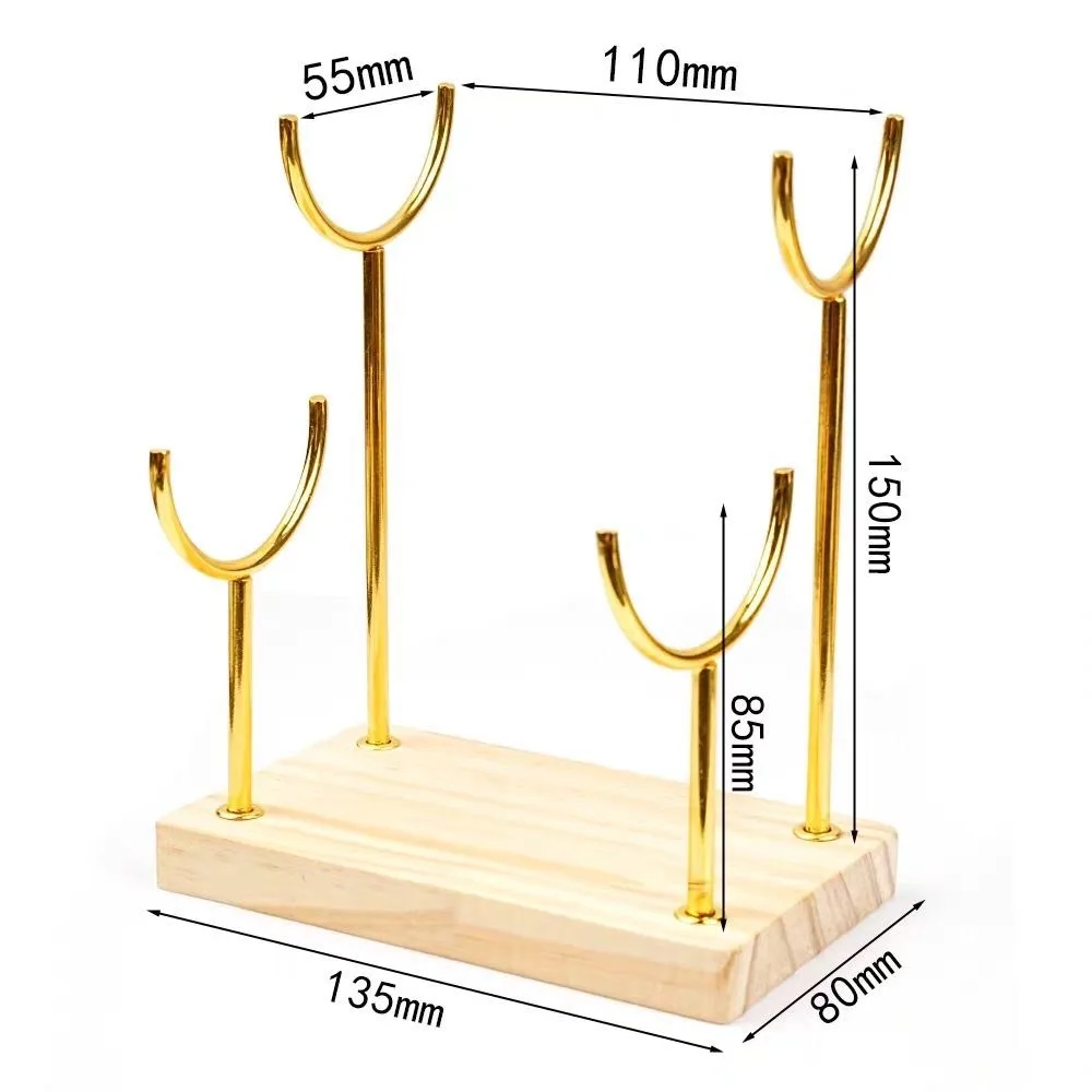 Wooden Base Quad Crystal Wand Holder Mineral Pillar Display Stand Multi-Tier Gemstone Rack Home Office Decor
