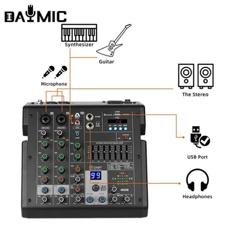 DAYMIC TD-8 8 Channel 99 DSP USB Studio Record DJ Sound Audio Mixer Console Audio Sound Cards & Mixers