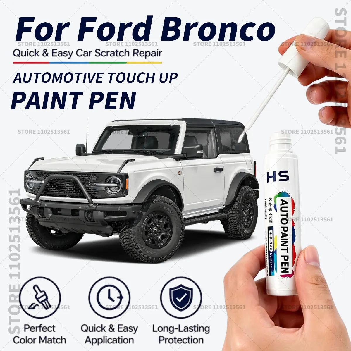 For Ford Bronco Touch Up Paint Pen Car Paint Scratch Repair Tool Iconic Silver Oxford White Hot Pepper Red cactus gray Orange