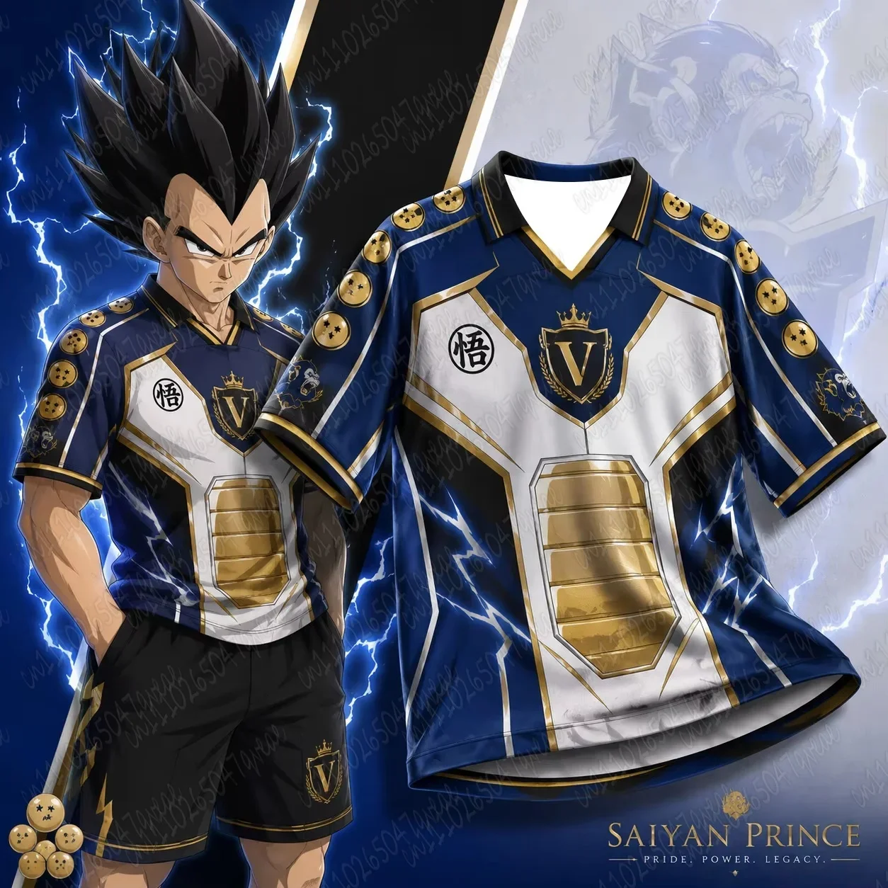 2026 Dragon Ball Begita Saiyan Prince Jersey Blue Gold Anime 3D Printed Oversized Loose Family Matching Short Sleeved T-shirt