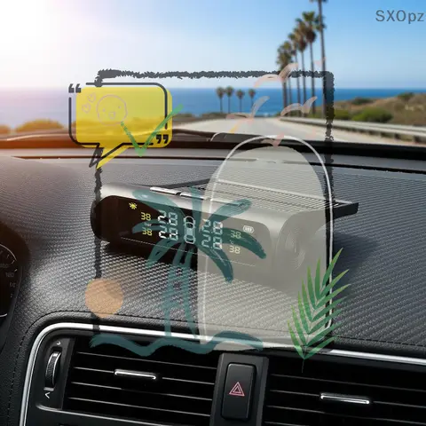 TPMS Solar Tire Pressure Sensor Monitoring System 4 Wheel: Internal External Sensors