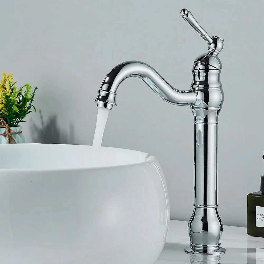 

Polished Chrome Brass Bathroom Kitchen Basin Sink Faucet Mixer Tap Swivel Spout Single Handle One Hole Deck Mounted mnf306