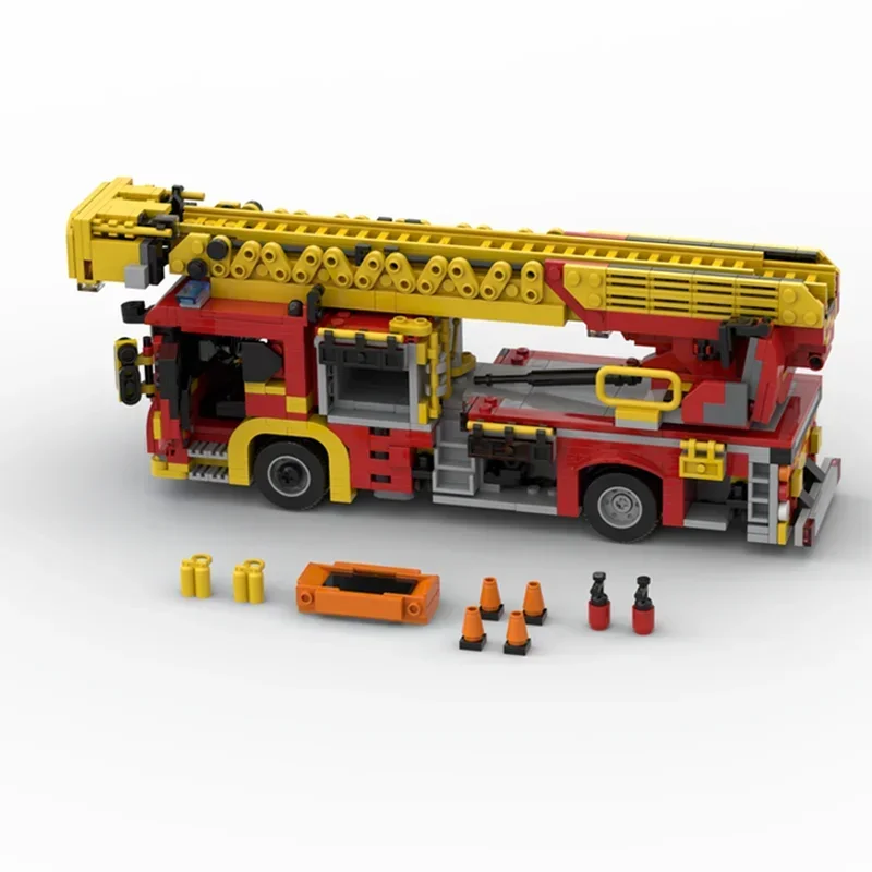 1079PCS MOC London Fire Brigade LFB - Scania 32M Turntable Ladder Model Building Blocks Stacking Bricks Creative Kid Gift Diymoc