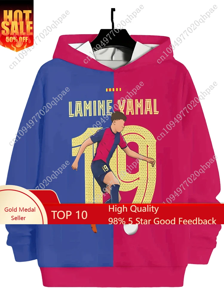

Children's 3D Printed Lamine Yamal Pattern Hoodie, Suitable for Play, School, and Casual Wear in Spring and Autumn Seasons