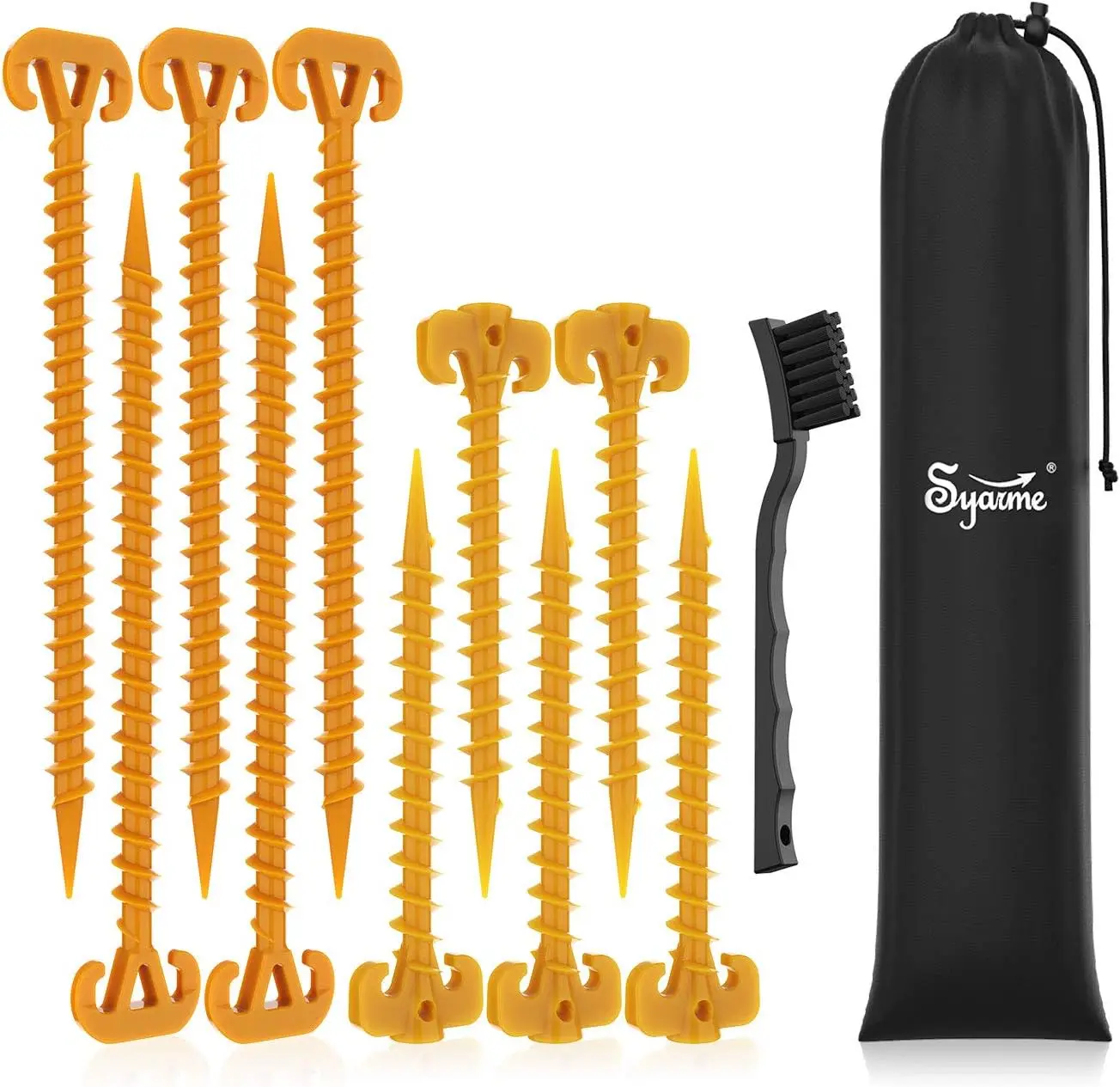 

11" Orange Spiral Ground Anchor Stakes for Beach, Lawn, Camping - 10 Pack with Brush & Bag