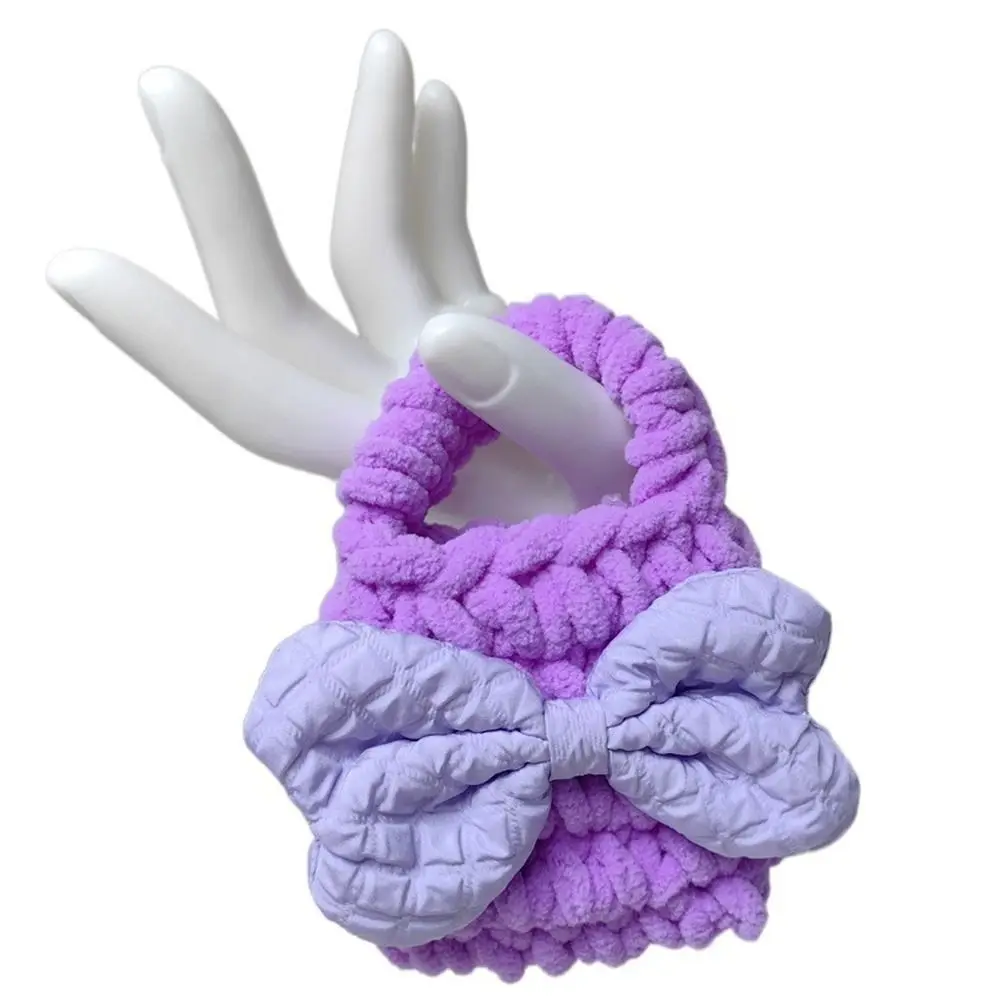 Soft Plush Earphone Bag Knitting Handmade Earphone Protective Shell Cute Bow Knot Mini Plush Handbag Headset Covers Holder