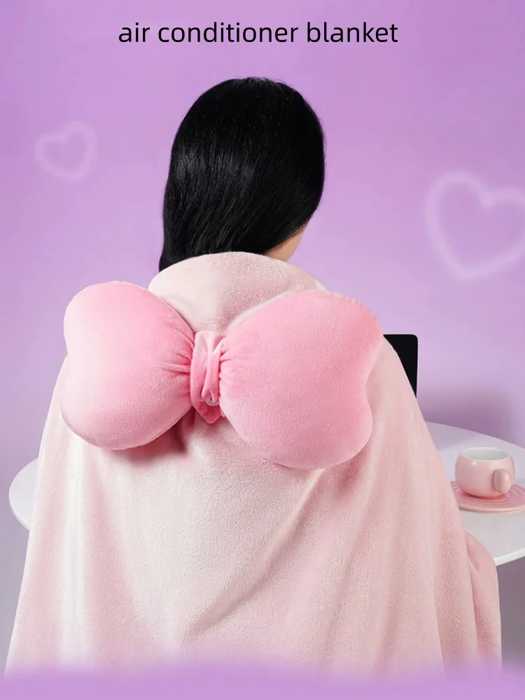 Original 2 In 1 Lulu The Piggy Pillow Soft Air Conditioner Blanket Pillow Bow Cushion For Home Sofa Office Nap Birthday Gift