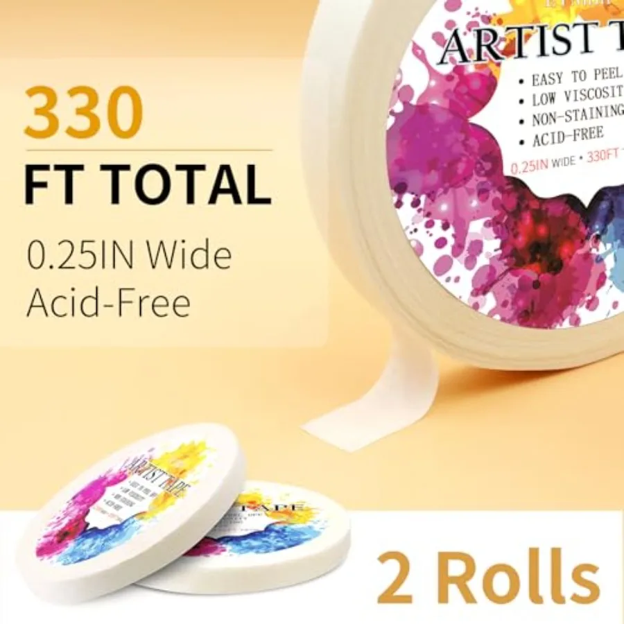 Low Tack 2 Packs White Artist Tape for Watercolor Paper Drafting Art Masking Tape Acid Free Painter Watercolor Tape for Paintin