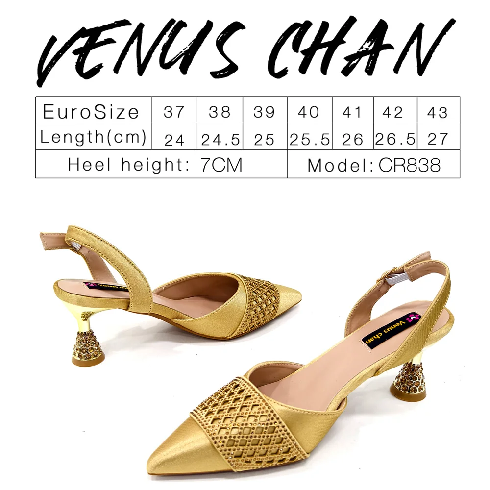 2025 New Summer Collection Stylish Italian Women’s Shoes and Bag Set in Gold Colour - Comfortable Mid Heels With Rhinestones