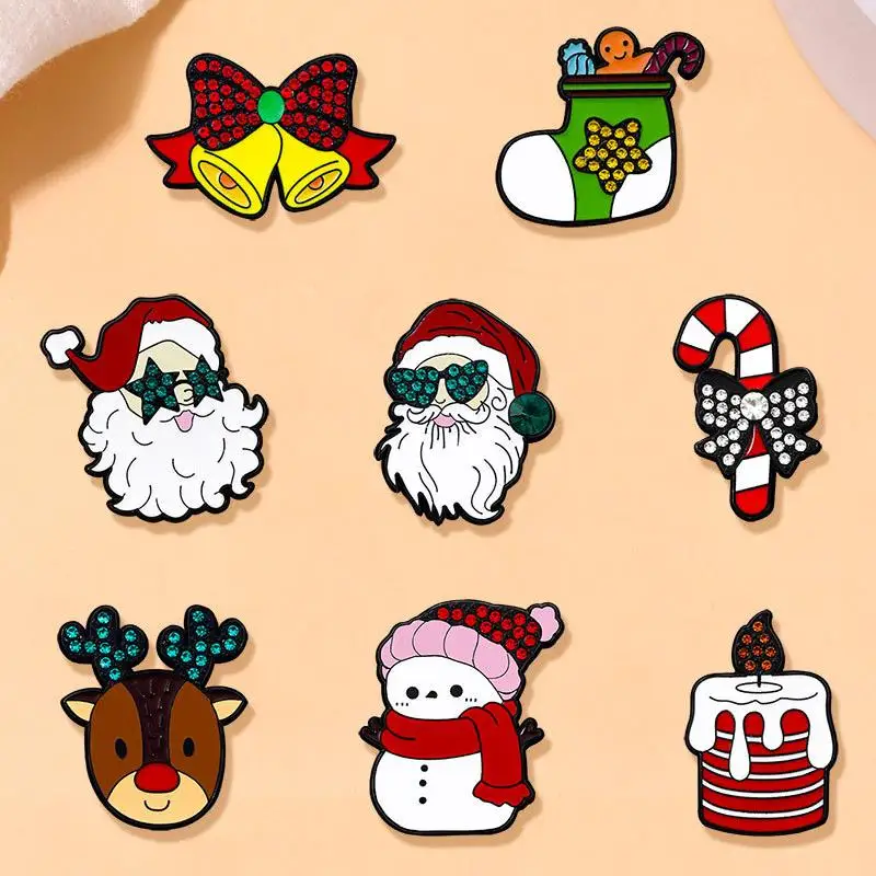 Cute Cartoon Christmas Day Enamel Brooch Santa Claus Elk Tree Snowman Candy Lapel Pin Badge Backpack Clothing Hat Accessories