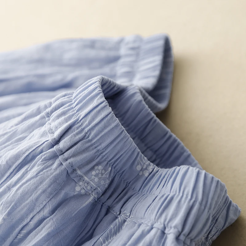 レトロフォレストシステム刺繍入り二重層麻スカート女性用夏薄手伸縮性ウエストドリフトAラインロングスカート