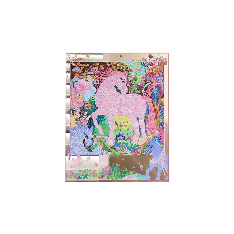 Dopamine living room decoration painting, cartoon abstract bedroom dining room mural rainbow pony porch painting cream wind