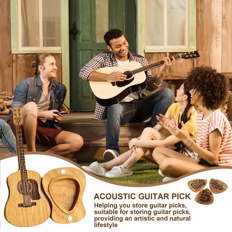 Guitar Picks For Acoustic Guitar Cool Guitar Accessories Gift Box Wooden Plectrums With Guitar Shape Storage Box For Acoustic