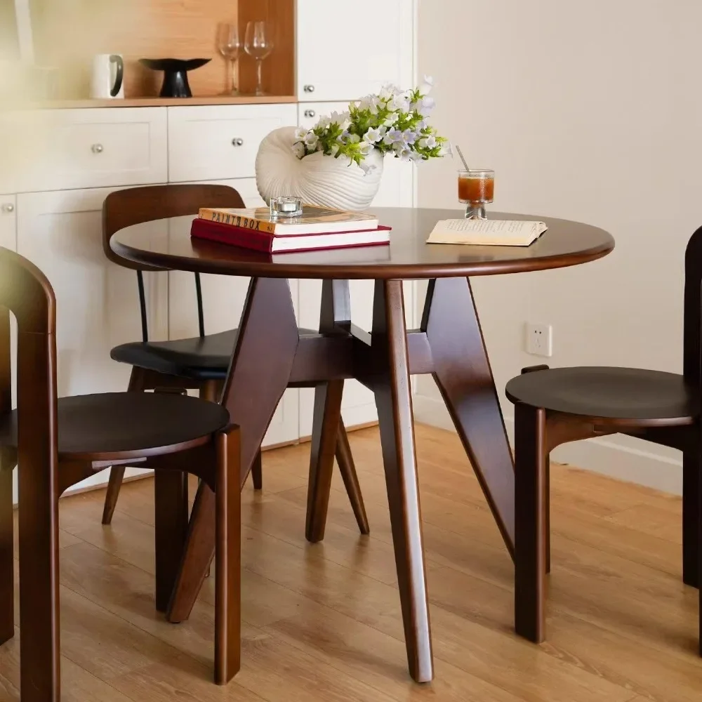 Walnut solid wood dining table French household small apartment eating table balcony corner