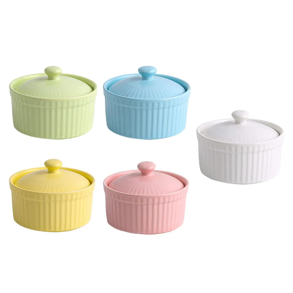 

1Set Ceramic Baking Bowls Pudding Dessert Bowls with Lid Assortedcolor Durableeasycleaning Sauce Bowl Multipurpose Bowl