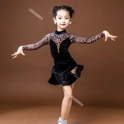Latin dance dress for young children in spring and autumn, Latin dance dress training dress , Latin performance dance skirt