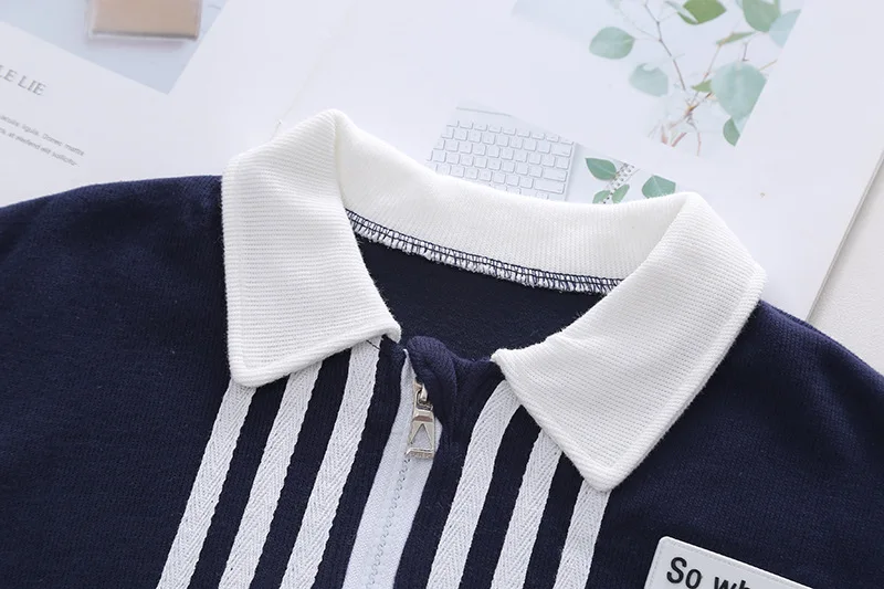 Spring and autumn new baby letter long sleeve suit 0-5 year old boys striped cardigan coat three piece casual simple sportswear