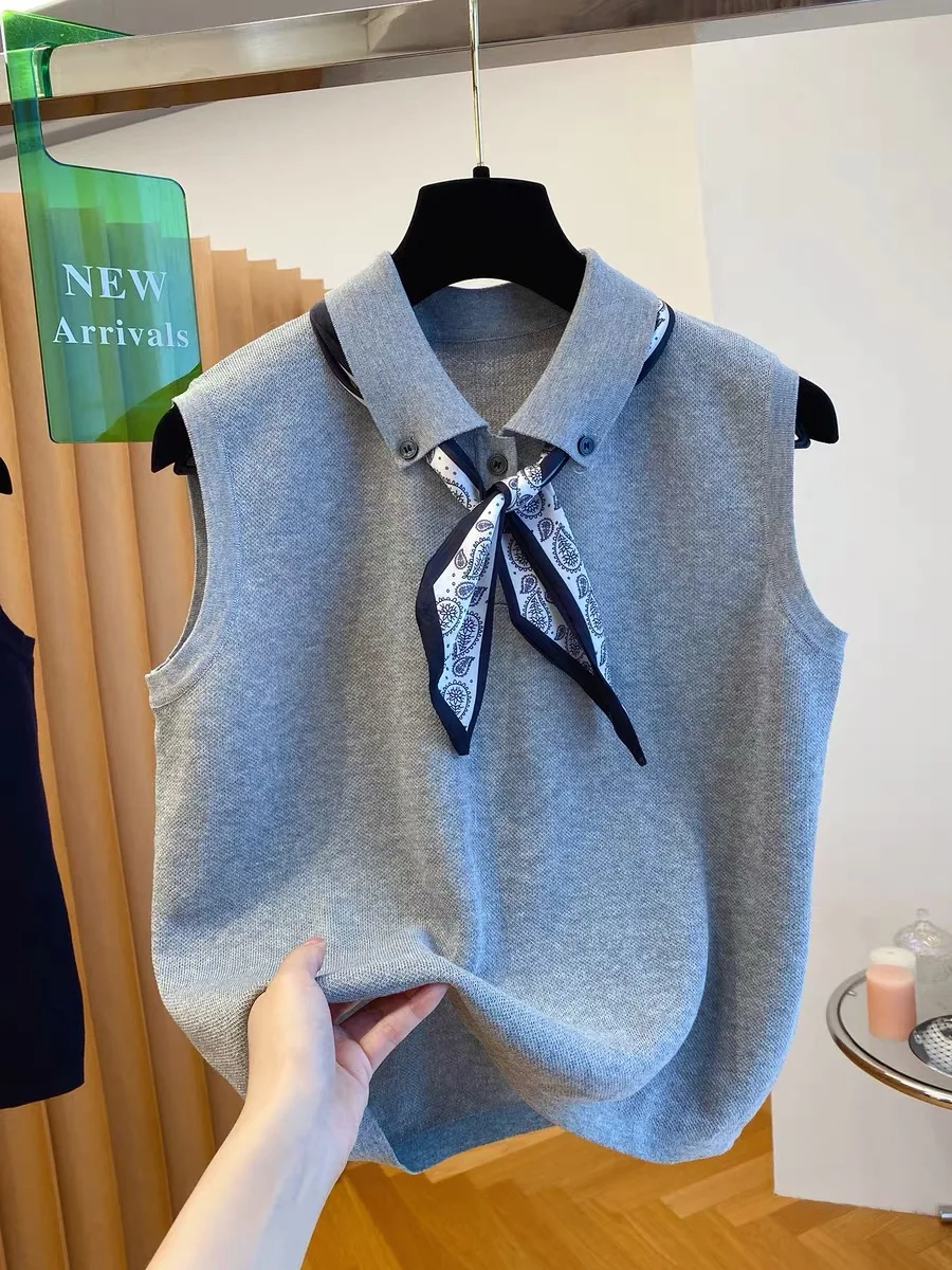 2025 New Waistcoat Women Thread Wide Edge Temperament Summer Top Short Knit Sleeveless Bottom Shirt Fashion Clothing T-shirts