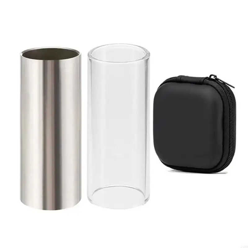 Guitar Slide Set for Slide-Style Playing, Stainless Steel and Acrylic Hollow Tubes with Polished Surfaces and a Zippered 24BD