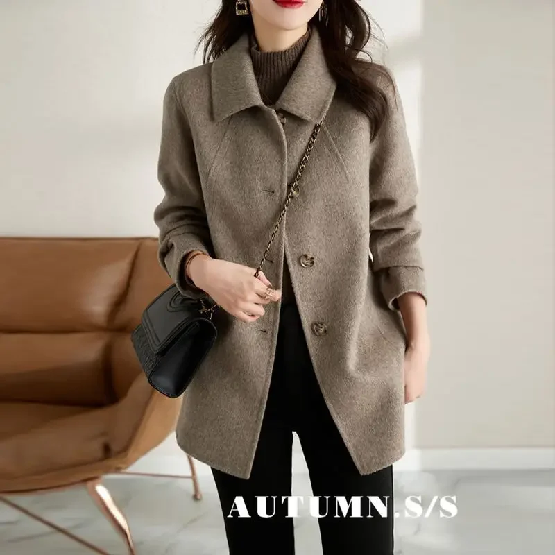 Plus Size Korean Style New Overcoat Medium-Length Woolen Jacket Slimming Effect On Your Figure Clean Cut Slim Fit For Autumn/...