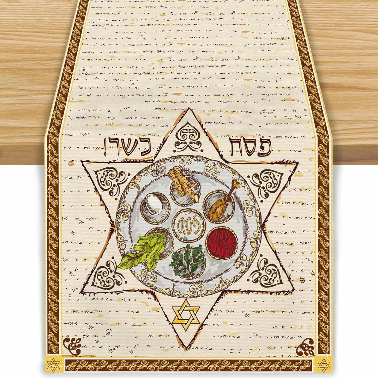 Happy Passover Linen Table Runner Jewish Passover Decorations Pesach Star Matzah Plate Table Runners Kitchen Dining Table Decor