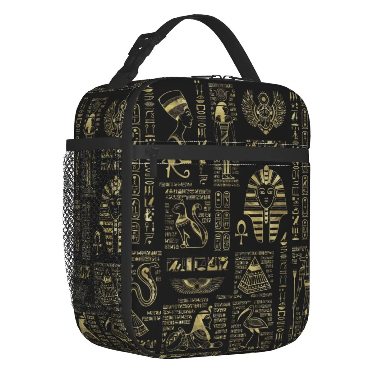 Egyptian Hieroglyphs And Deities Portable Lunch Boxes Multifunction Ancient Egypt Cooler Thermal Food Insulated Lunch Bag Kids