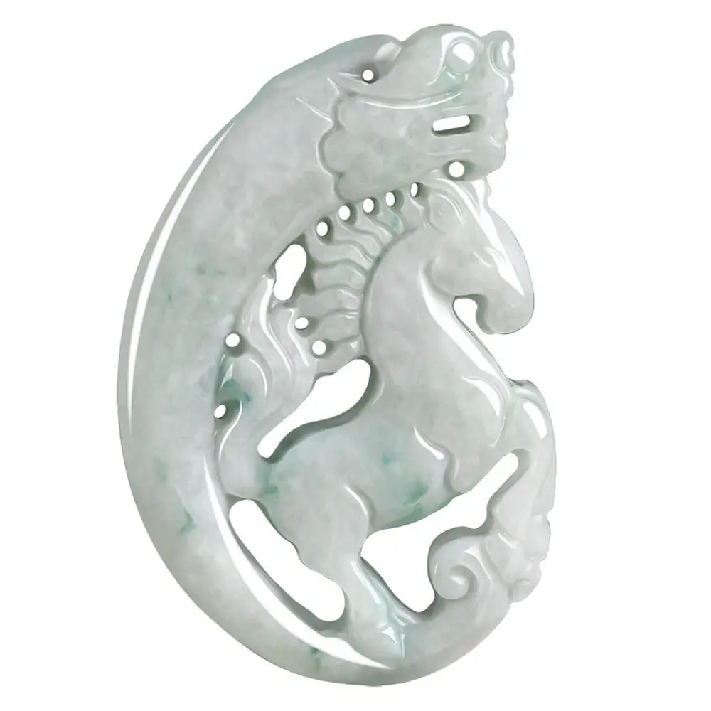 البورمية الطبيعية A-الصف الجاديت العتيقة التنين الحصان روح زودياك الحصان قلادة الوطنية نمط تمائم مجوهرات الأزياء الشعبية