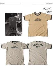 American Retro Yellow Rider NonStock 40s Motorcycle Print Pure Cotton round Neck Short Sleeve T-Shirt Men's Casual Wear