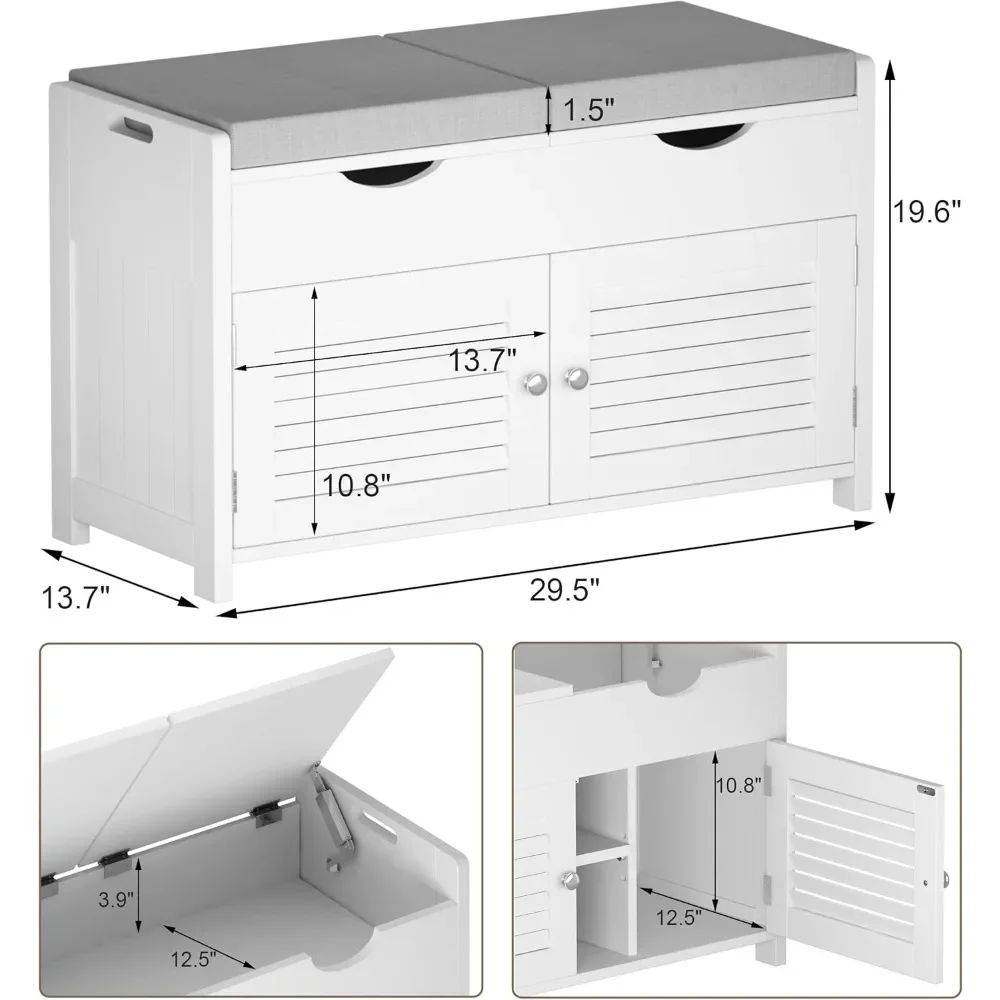 Shoe Storage Bench with Lift Top Storage, Entryway Bench with 2 Cushioned Seats, 3 Compartments, Adjustable Shelf, Shoe Cabinet