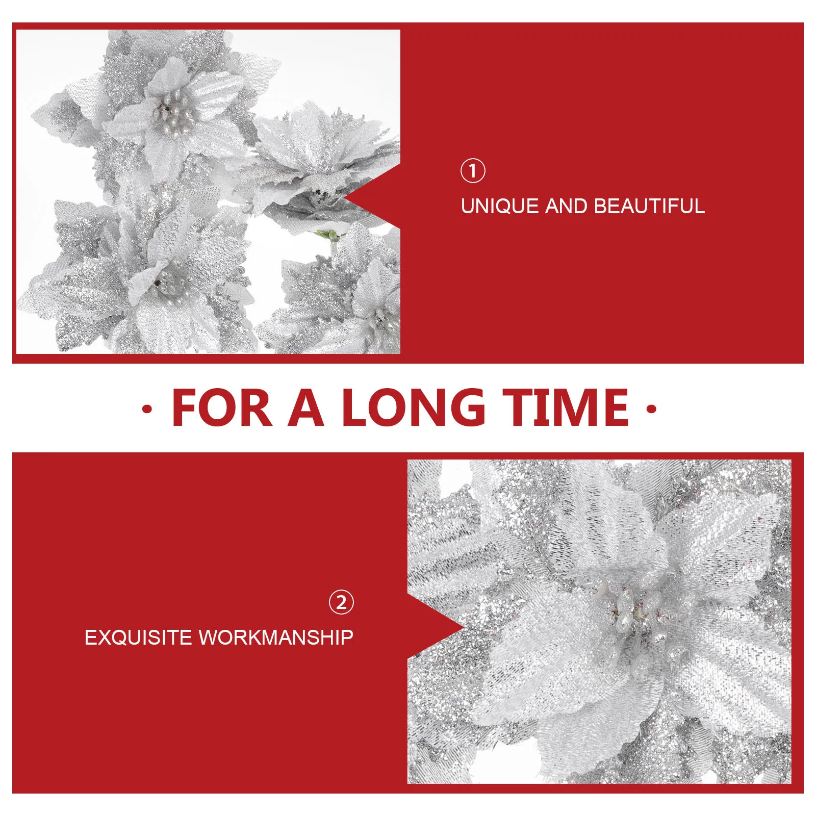 

8Pcs Christmas Flower Ornament Artificial Xmas Tree Decor Party Holiday Wedding Photography Simulation Flowers Bright Vivid