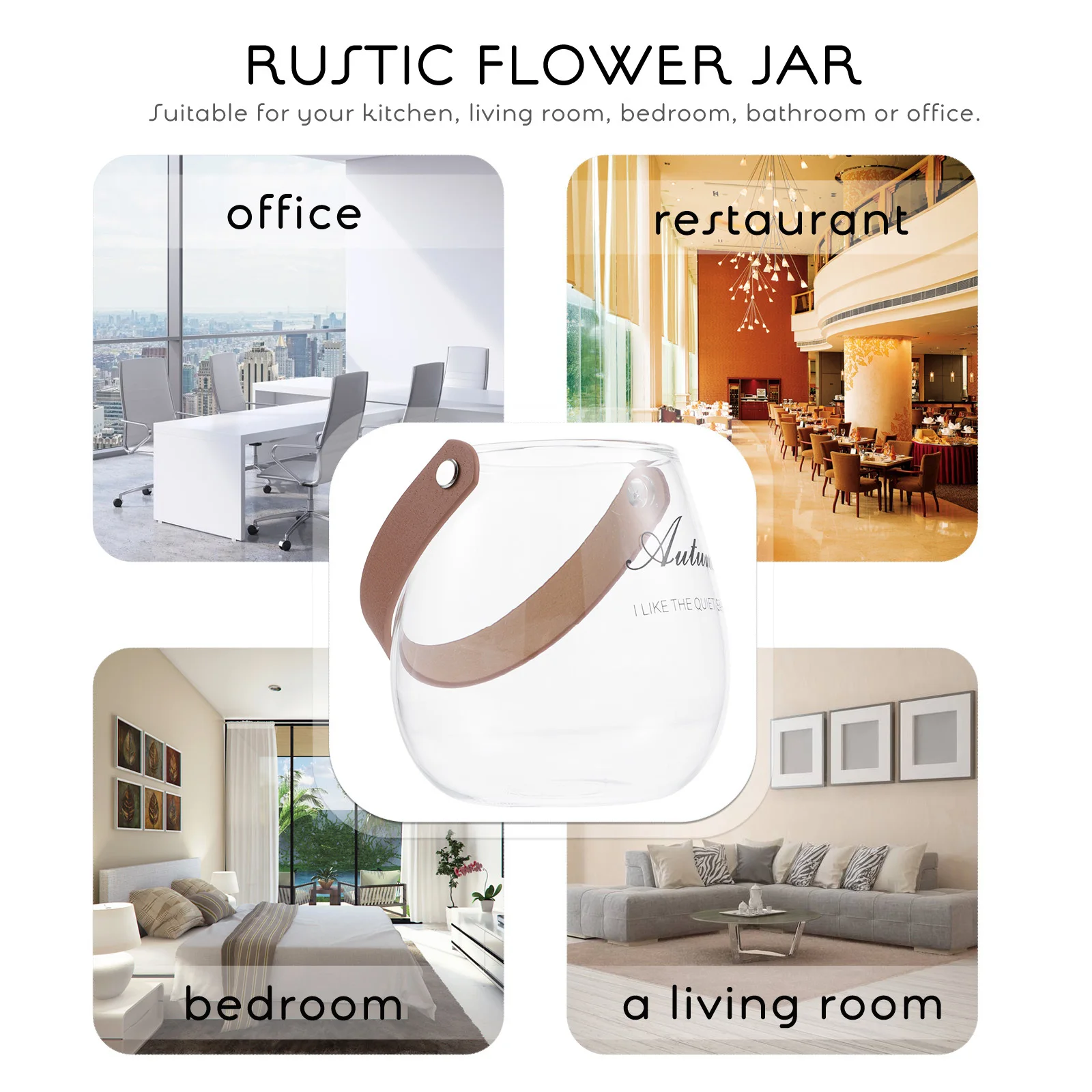 

1Pcs Rustic Glass Flower Pot Handle Hanging Plant Pot Floral Vase Flower Arrangement Decor for Home Office