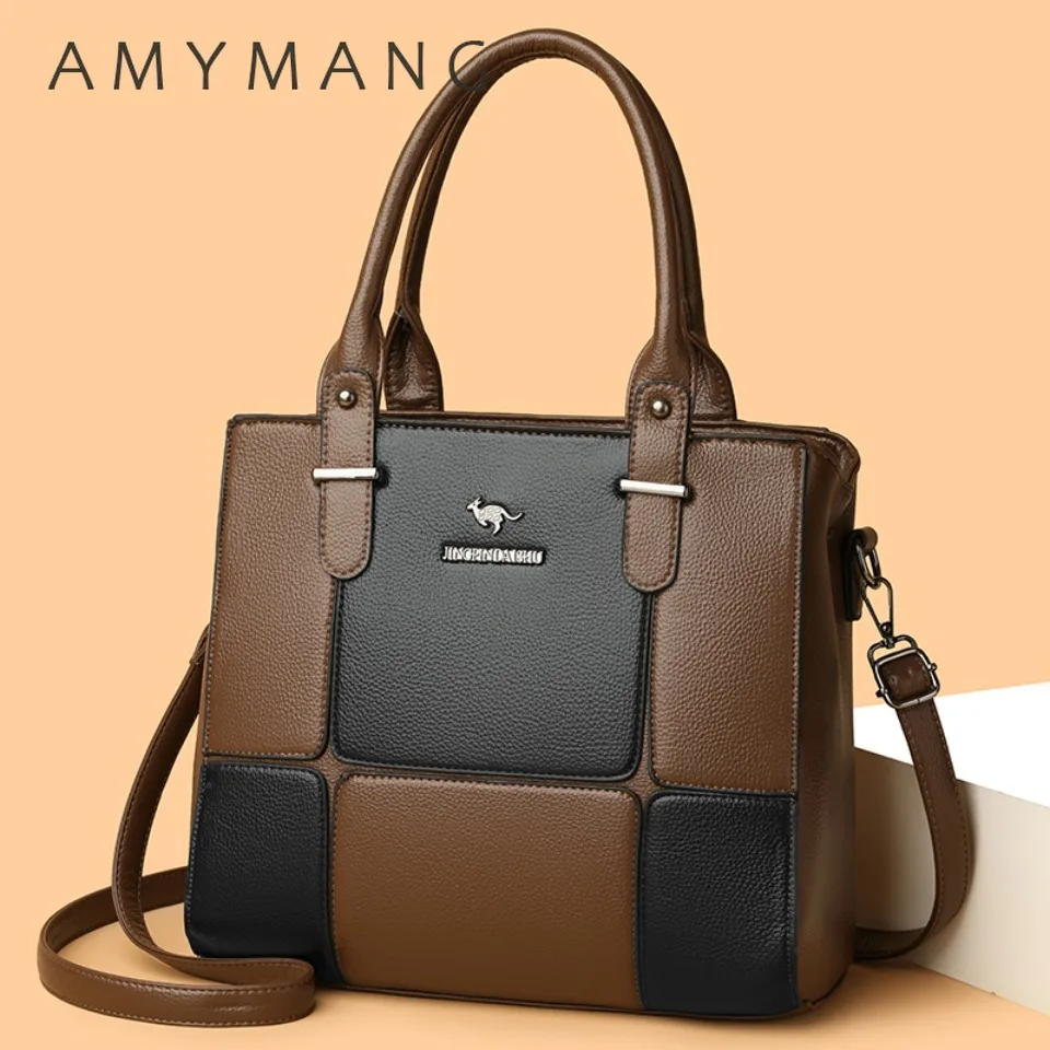 Fashion Splice Square Handbag 3 Layers Large Capacity Crossbody Bags for Women PU Leather Shoulder Messenger Bag Female Handbags