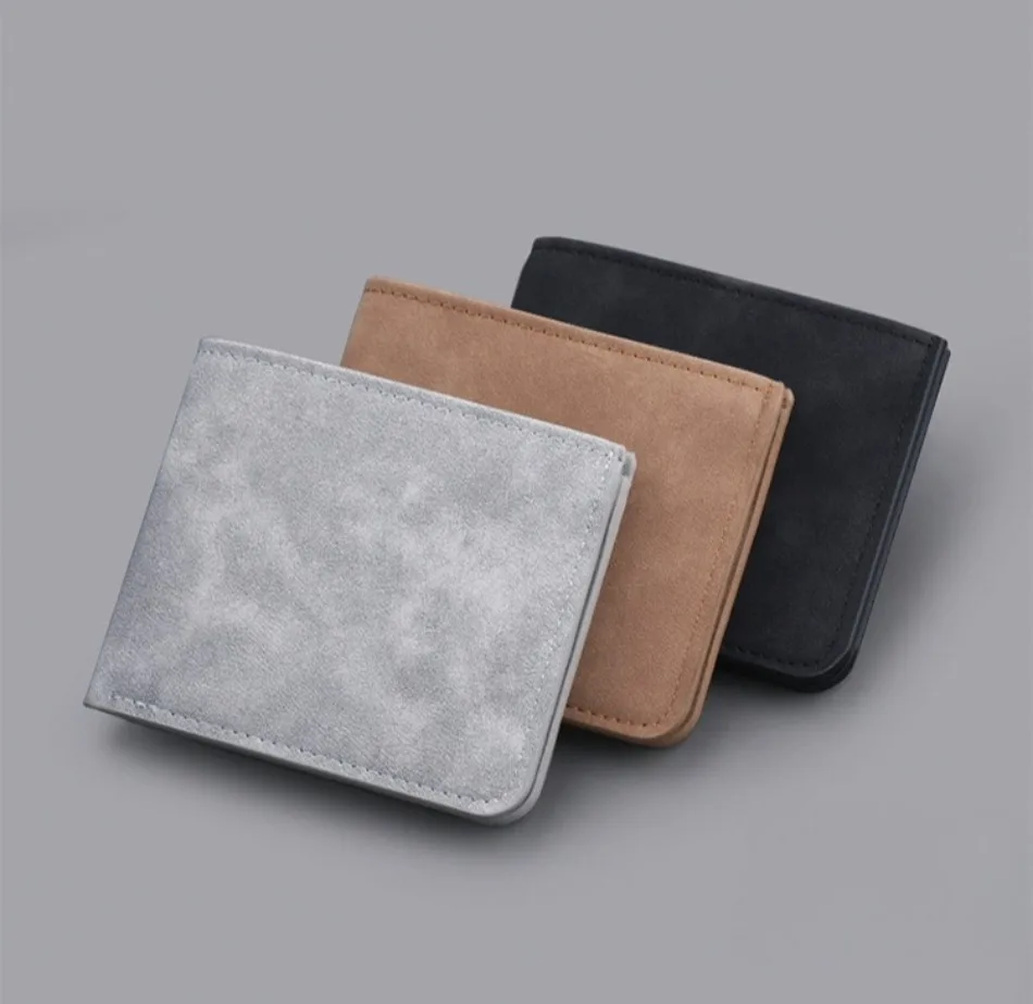 Europäische und amerikanische Retro-Kurzbrieftasche für Herren, 2-fach, mit Dollar-Clip, einfarbig, PU-Herrenbrieftasche – Detail 1