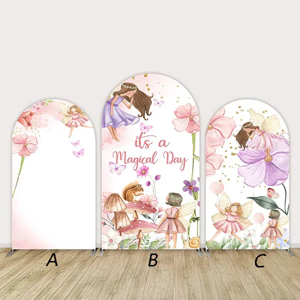 

Mehofond Custom 2-Sided Magical Dancing Fairy Princess Girls Birthday Party Baby Shower Covers Chiara Arch Decor Backdrop Photo
