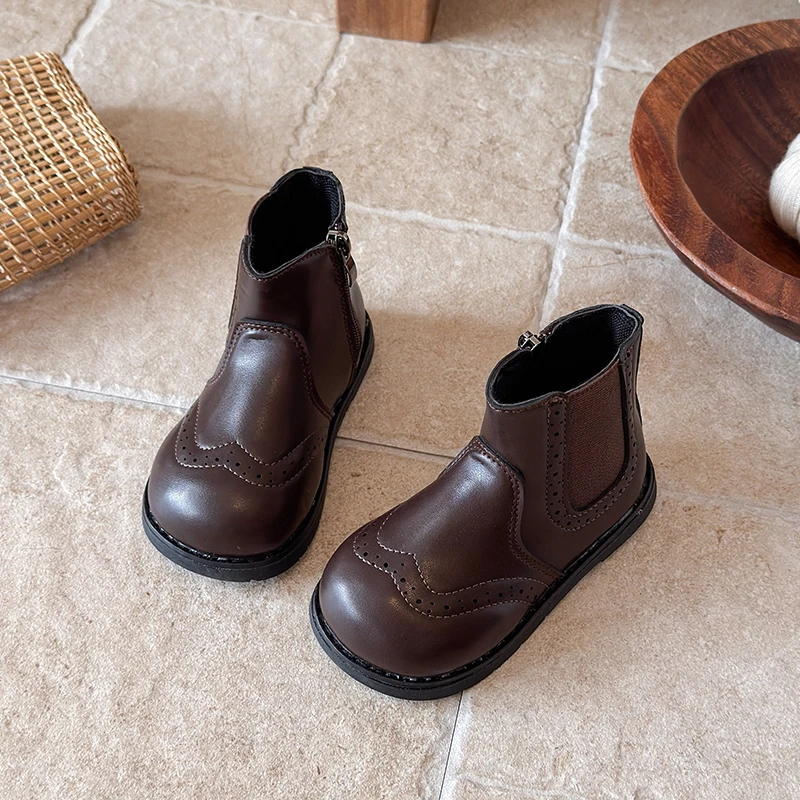 Children's Ankle Boots for Boys Retro Spring Autumn Kids Fashion Boots Black Brown Simple Soft Non-slip Girls Causal Short Boots