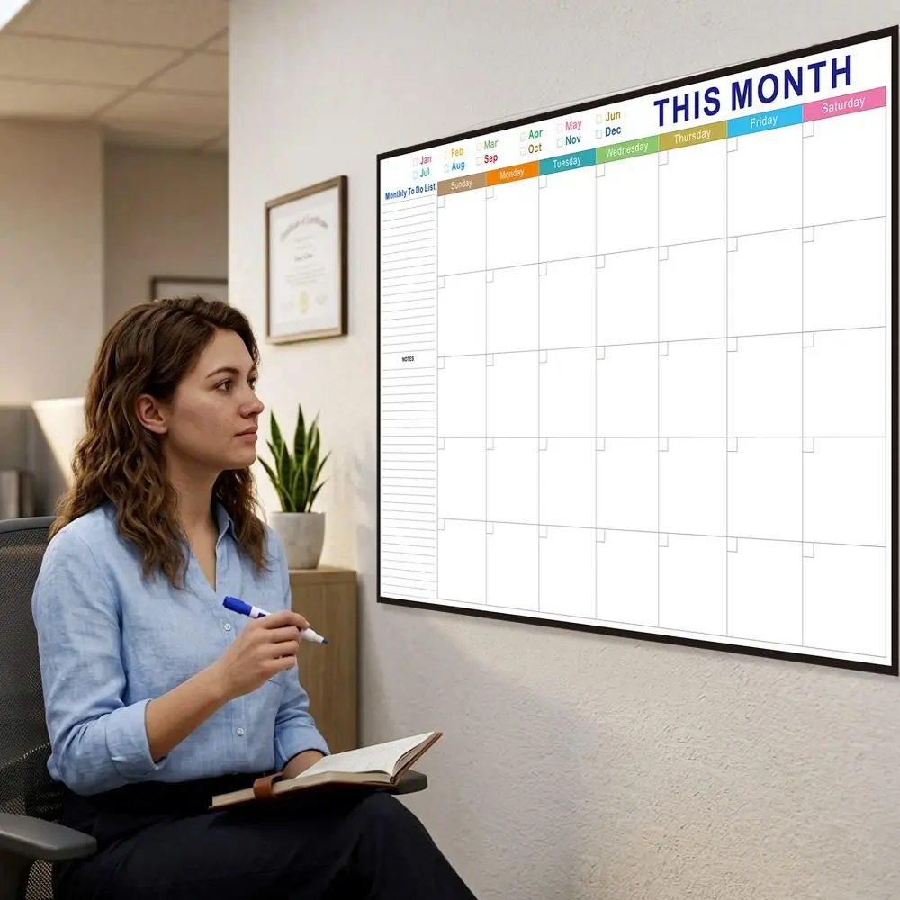 Reusable Calendar Bulletin Board Tear Resistant Erasable Whiteboard Calendar Stain Resistant Waterproof Monthly Planner Board