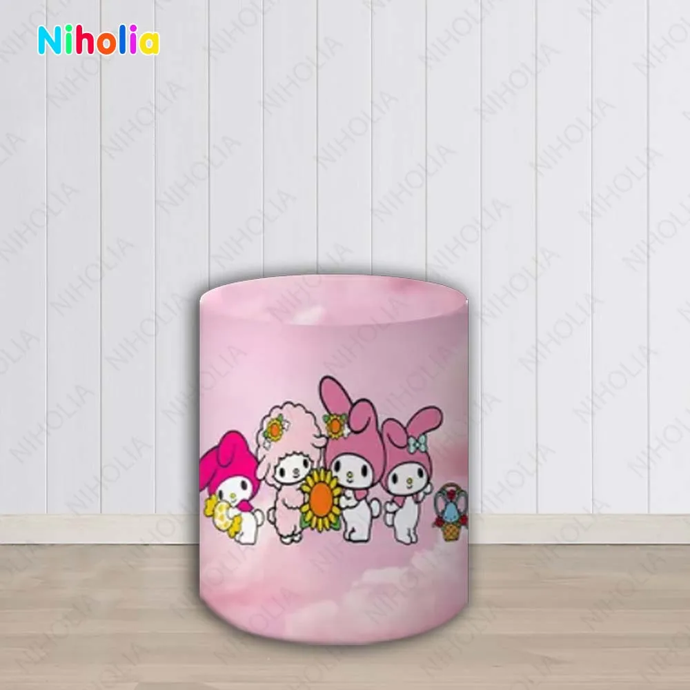 Фон Hello Kitty розовое украшение для первого дня рождения девочки фотографический фон цилиндрическая Крышка круглый детский душ студийный Декор