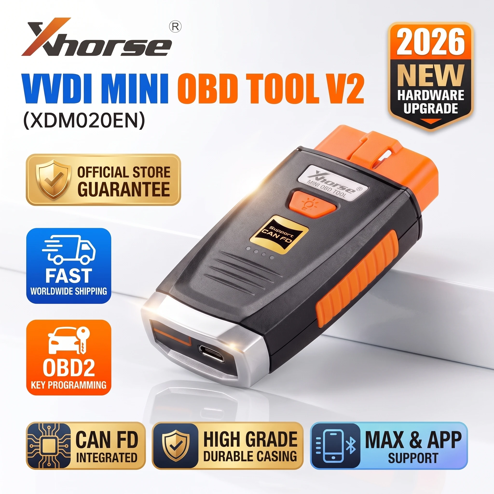 Xhorse VVDI Mini OBD Tool V2 XDMO20EN Key Programmer Diagnostic Tools OBD2 IMMO All Keys Lost CAN FD for Key Tool Max Xhorse App