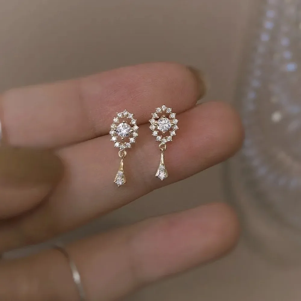 Luxury Shiny 925 Sterling Silver Full Zircon Hollowed-out Tassel Stud Earrings for Women Girls Summer High Quality Jewelry Gifts