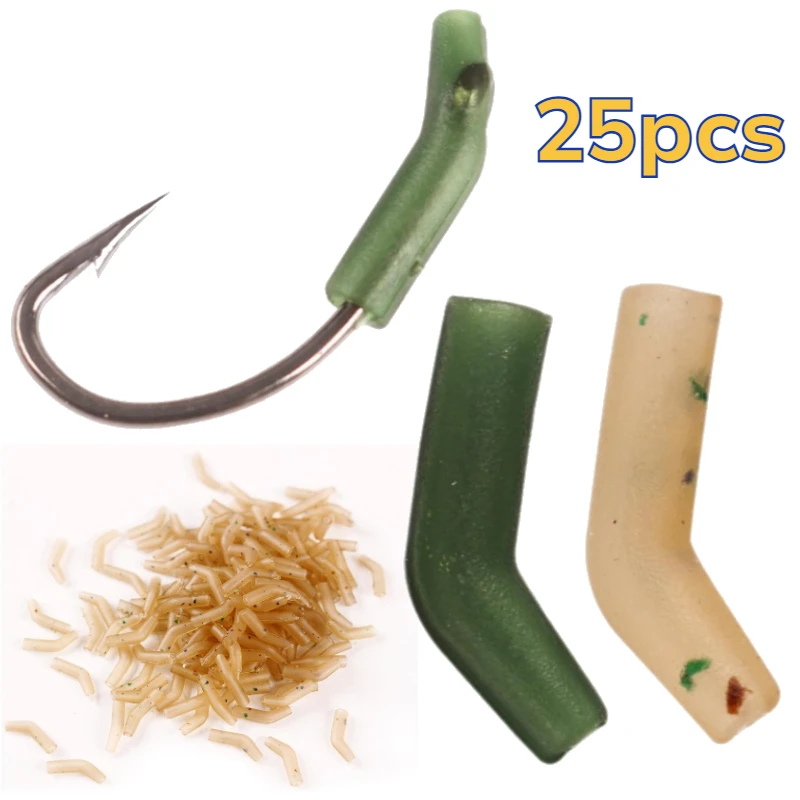 25 uds anzuelo de pesca de carpa, manga de Kicker, gancho doblado, Terminal de tubo alineador para aparejo de pesca de carpa, previene el anzuelo enredado, herramientas de pesca