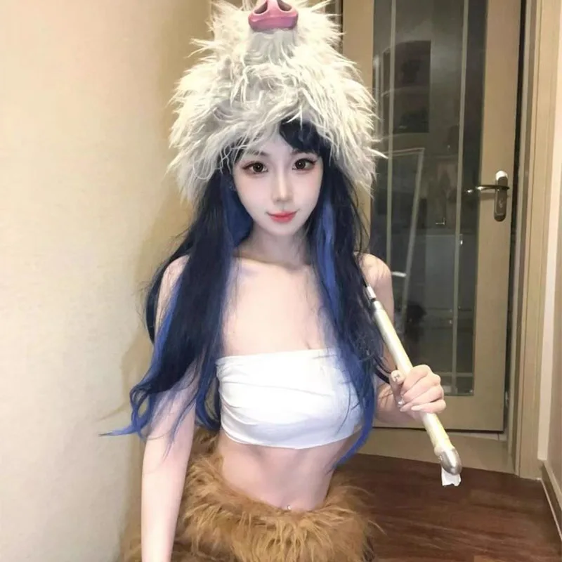 Disfraz de Anime Demon Slayer Hashibira Inosuke, uniforme de Inosuke, peluca, máscara de cerdo, Carnaval de Halloween, disfraz de mujer