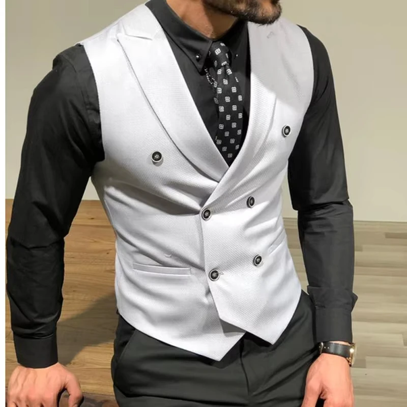 Rompi Jas Pria dengan Double Breasted Slim Fit Disesuaikan Pesta Pernikahan Acara Formal Pengantin Pria Ukuran Besar Pengiring Pria
