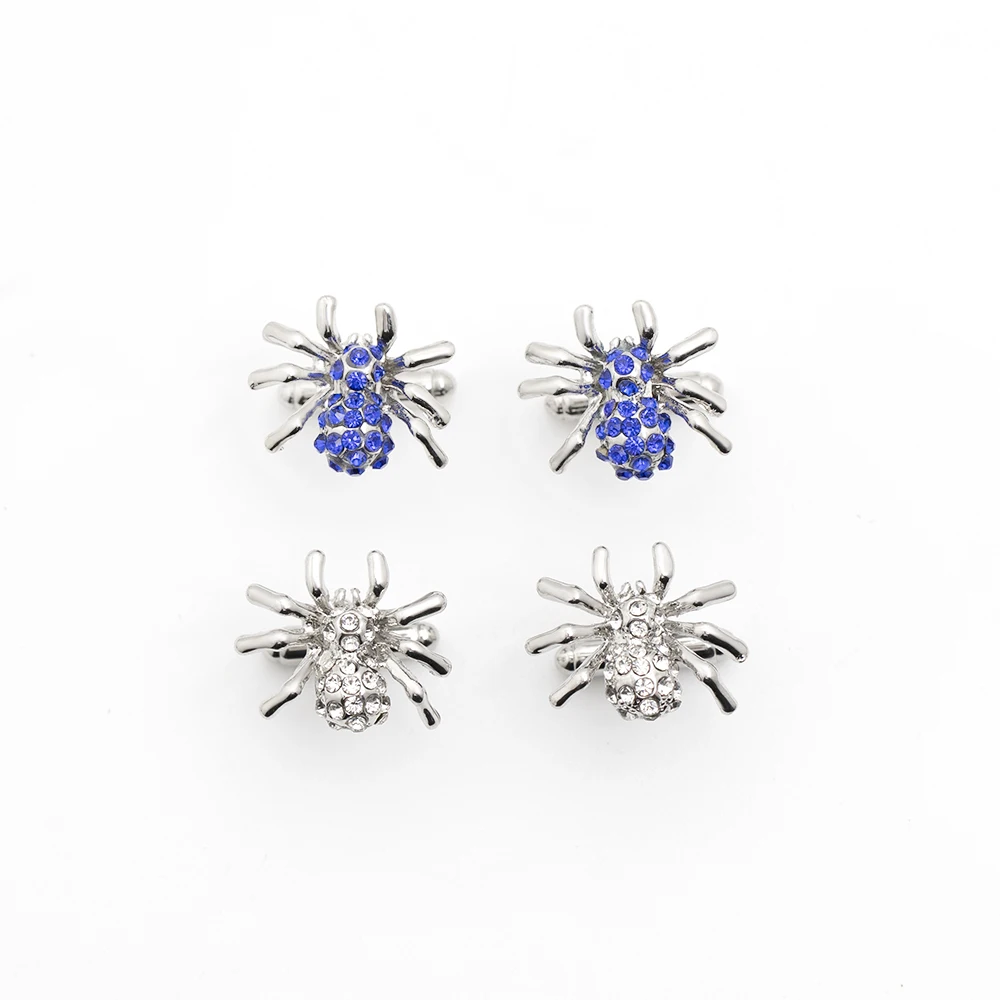 Classic Full Blue Clear Crystal Paved Spider Mens Cufflinks Dazzling Business Wedding Animal Insect Cuff Button