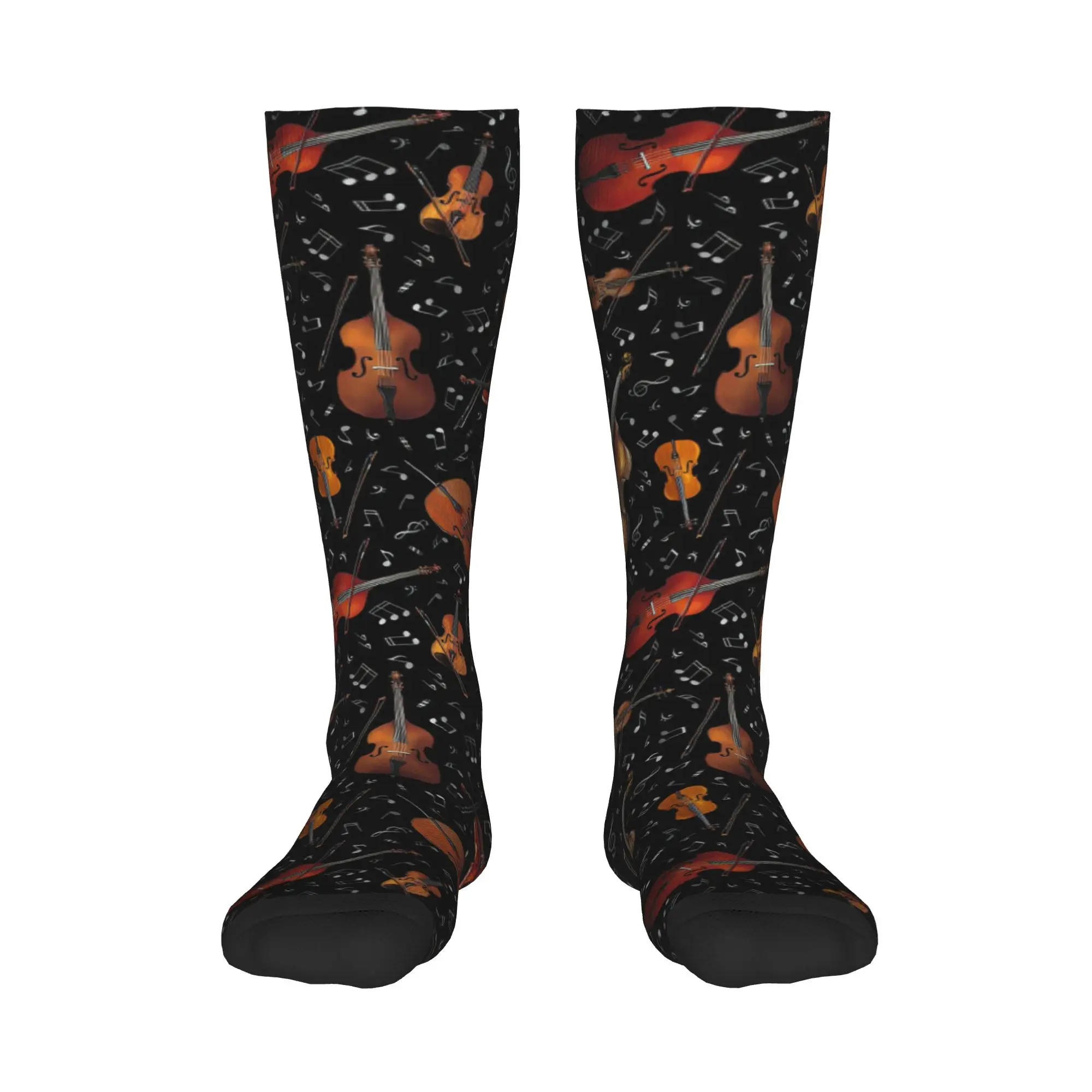 

Всесезонные чулки для экипажа, скрипка, музыкальные ноты на черных носках, модные длинные носки в стиле Харадзюку в стиле хип-хоп, аксессуары для мужчин и женщин