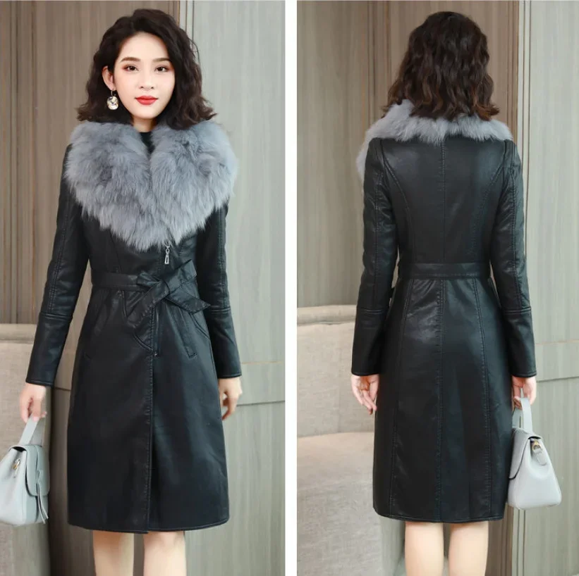 Manteau épais en cuir avec poches, manteau de Style Long avec ceinture, ample, à la mode, nouvelle collection automne et hiver 2025