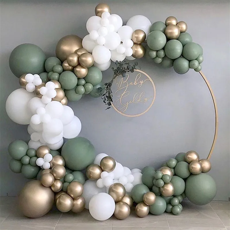 137PCS Sage Green Balloon Garland Arch Kit White Gold Confetti Balloons for Wedding Birthday Balloons Baby Shower Decorations