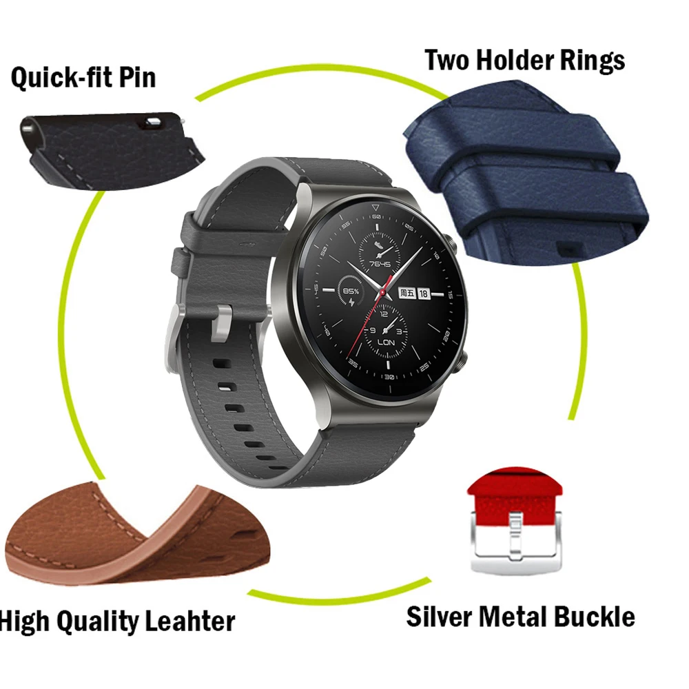 22mm Original Leather Watchband For Huawei Watch GT 2 GT2 Pro/ GT3 GT 3 Pro 46mm SE Bracelet Strap GT4 GT 4 46mm Smartwatch Band