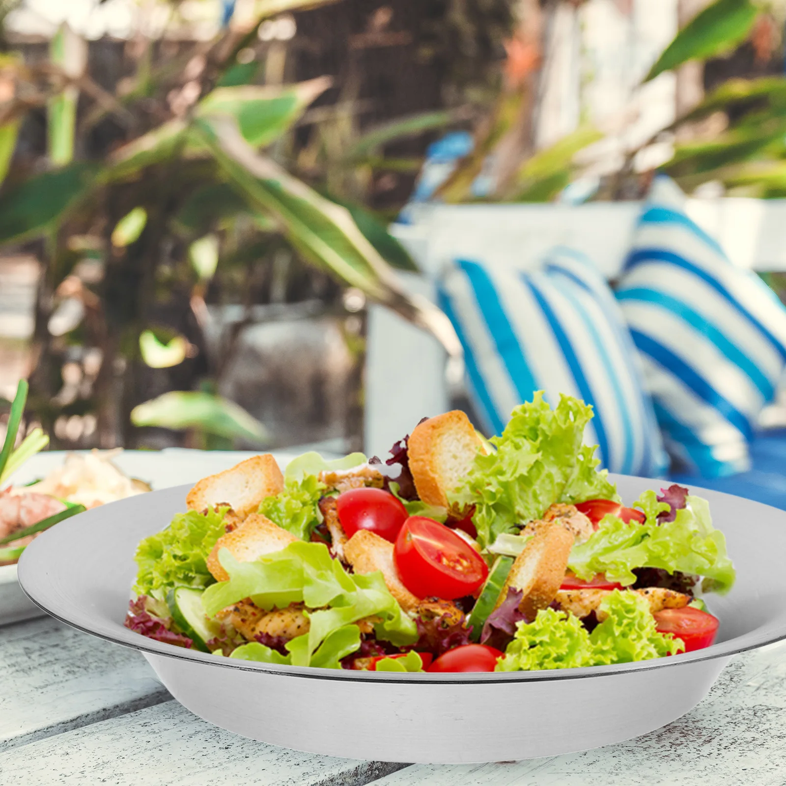 

1pc Stainless Steel Plate 8.5 Inch Round Soup Pasta Salad Bowl Kitchen Serving Dish Metal Noodle Bowl Food Container