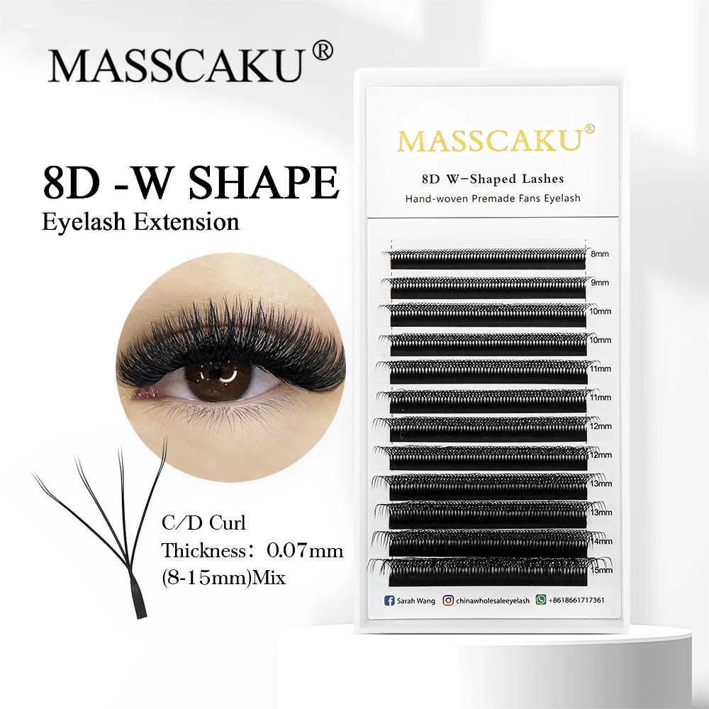 MASSCAKU 3D 4D 5D 6D 7D 8D 10D W forma pestañas postizas de visón 8-15mm todas las longitudes Natural suave luz tejida a mano pestañas para la belleza