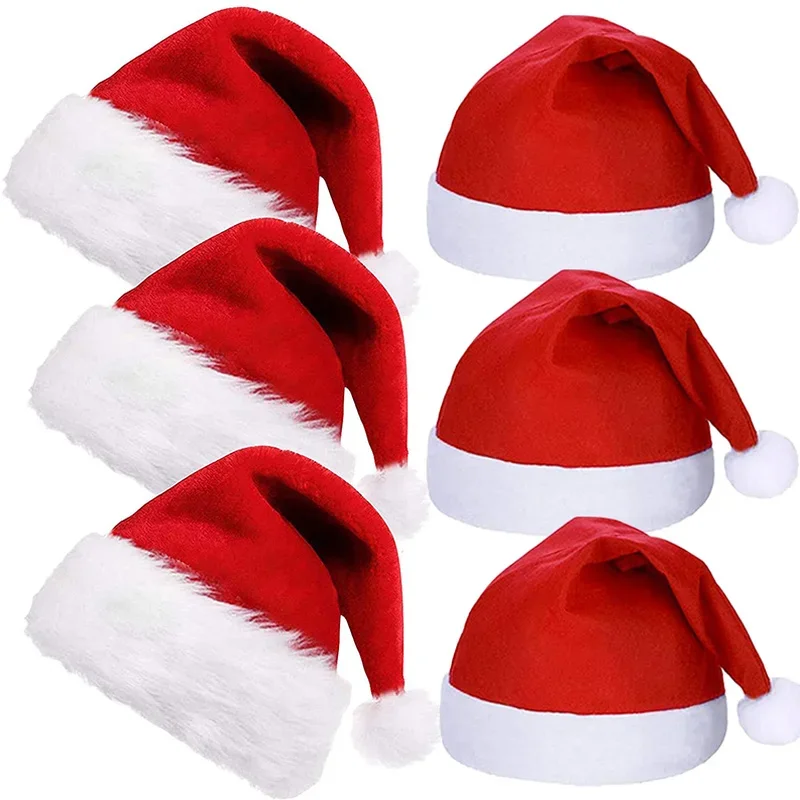 Plush Christmas Hat for Adult Kids Thicken Warm Santa Claus Xmas Hats Cap Merry Christmas New Year Festival Party Decoration